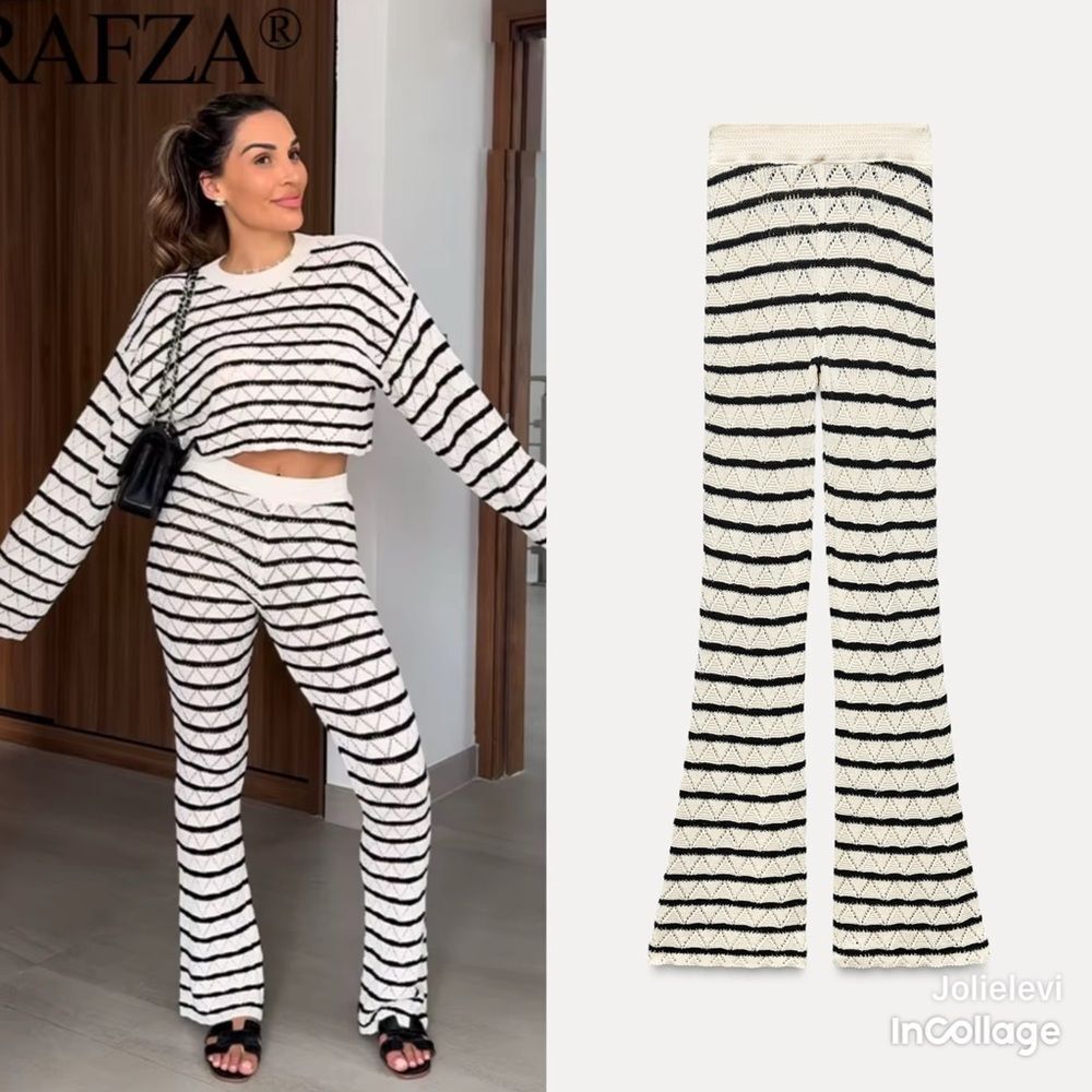 ZARA STRIPED CROCHET PANTS